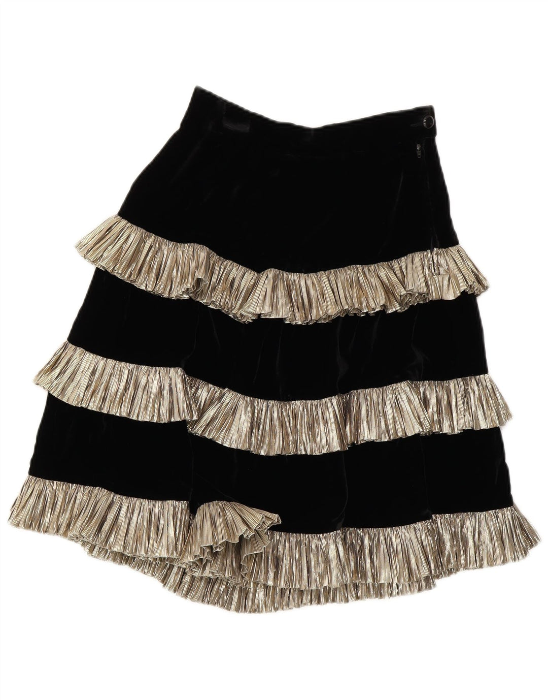 Gonna vintage da donna con volant IT 44 media W26 cotone color block nero