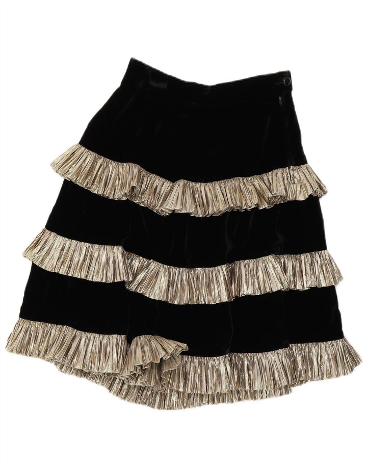 Gonna vintage da donna con volant IT 44 media W26 cotone color block nero