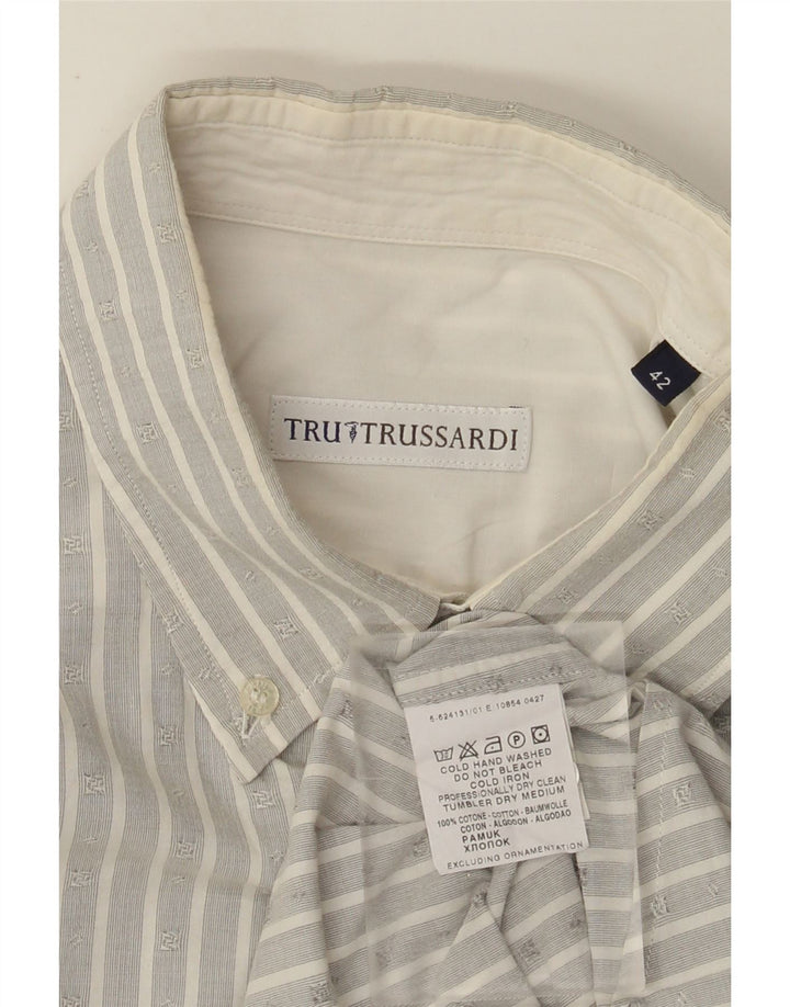 Camicia Uomo Trussardi Taglia 42 Large Cotone Gessato Grigio