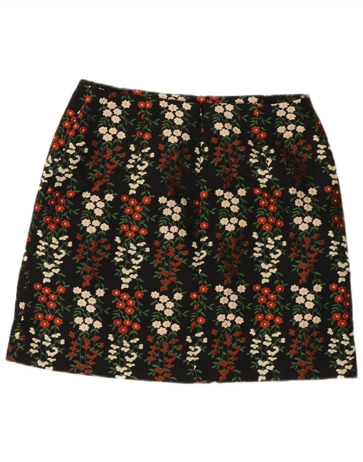 Minigonna da donna Oasis UK 12 media W30 poliestere floreale nero