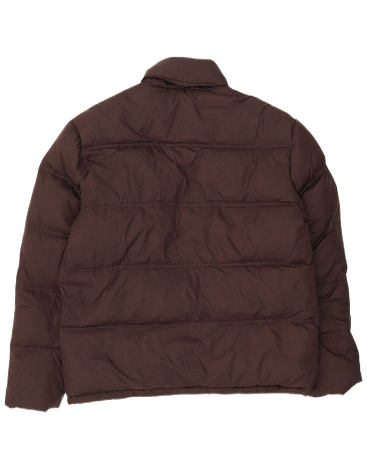 Giacca imbottita con cappuccio vintage da uomo UK 40 grande in poliammide marrone