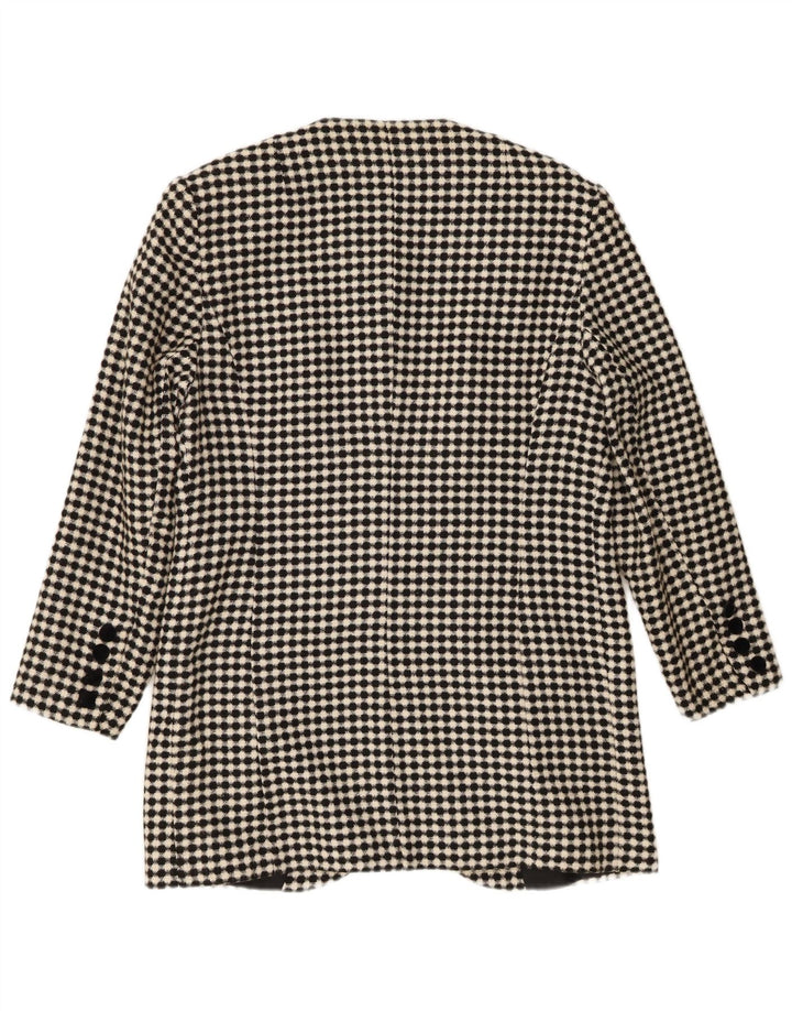 Giacca blazer vintage da donna a 4 bottoni UK 16 grande poliestere a quadri neri
