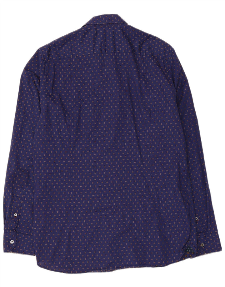 Camicia da uomo Ted Baker taglia 4 grande cotone maculato blu navy