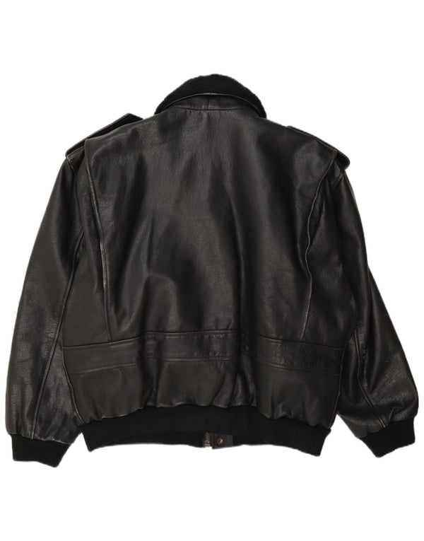 Giacca in pelle militare vintage da uomo UK 42 XL nera