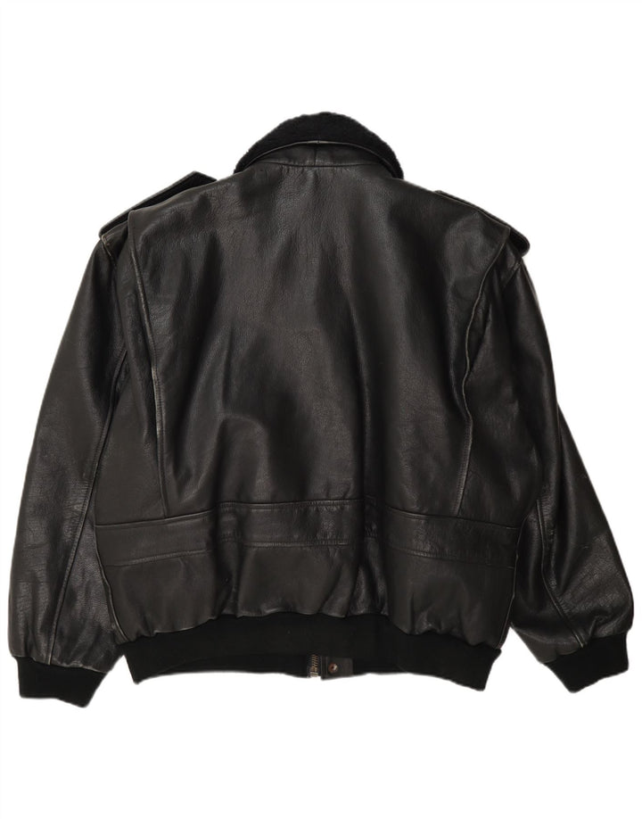 Giacca in pelle militare vintage da uomo UK 42 XL nera