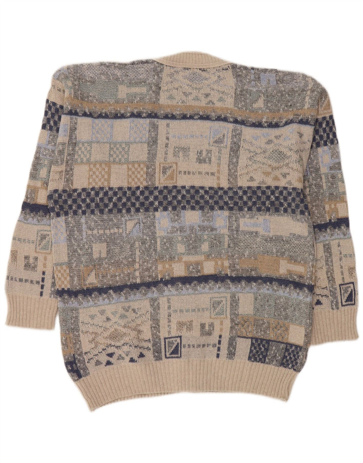 Maglione cardigan da uomo vintage geometrico medio multicolore
