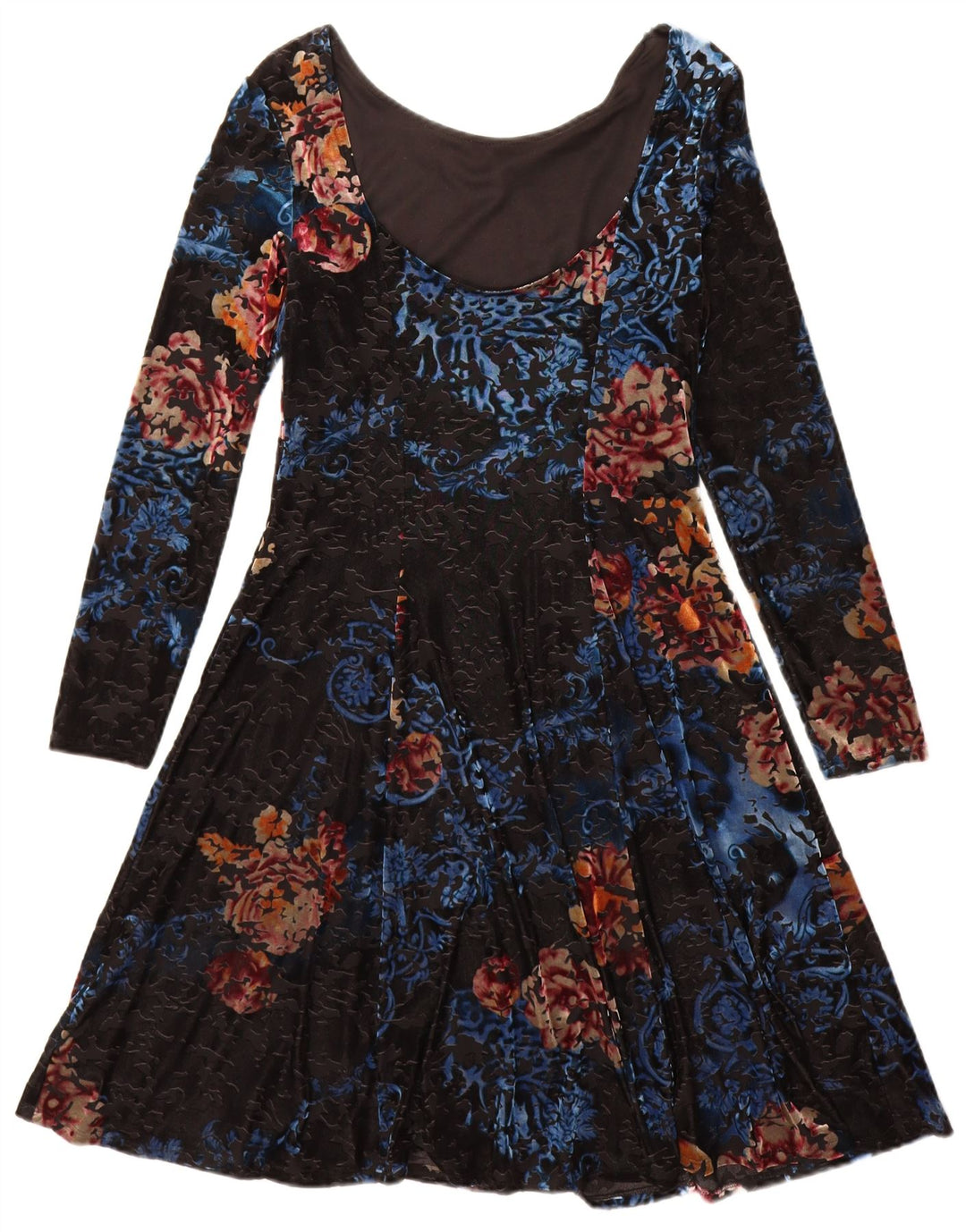 Abito a trapezio a maniche lunghe da donna Monsoon UK 12 Poliestere floreale nero medio