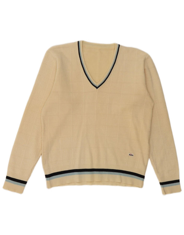 Maglione vintage da uomo con scollo a V UK 36 piccolo in lana bianco sporco