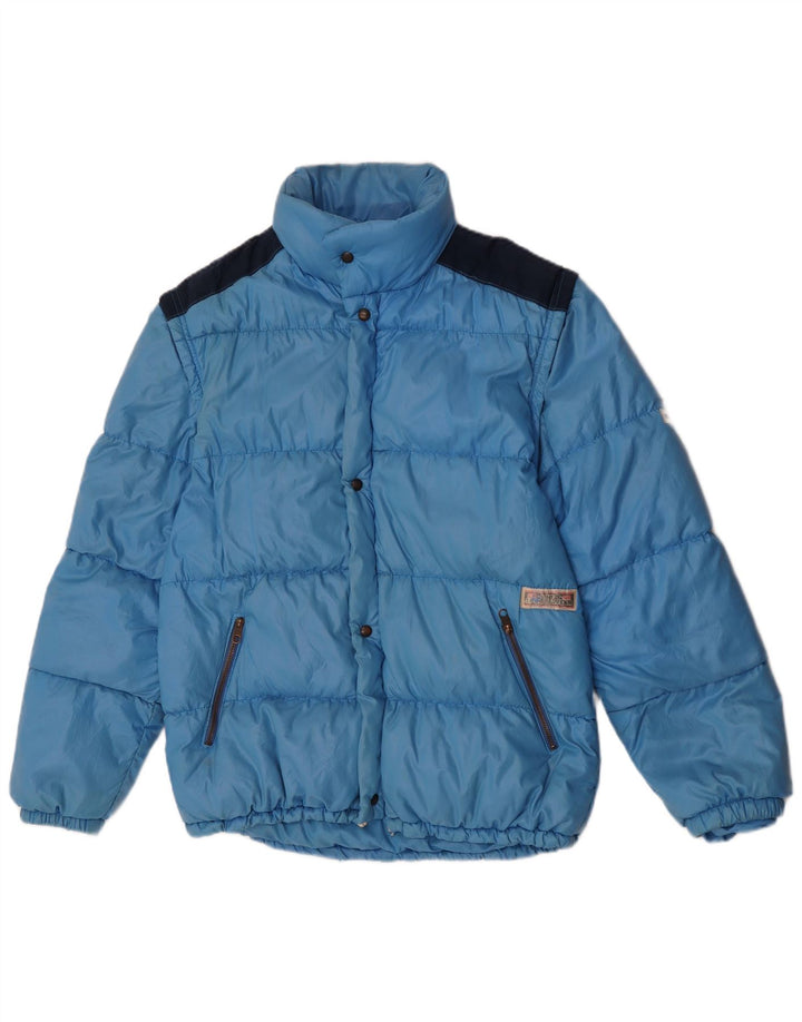 Giacca imbottita con cappuccio vintage da uomo IT 52 XL Blu Colourblock in poliammide