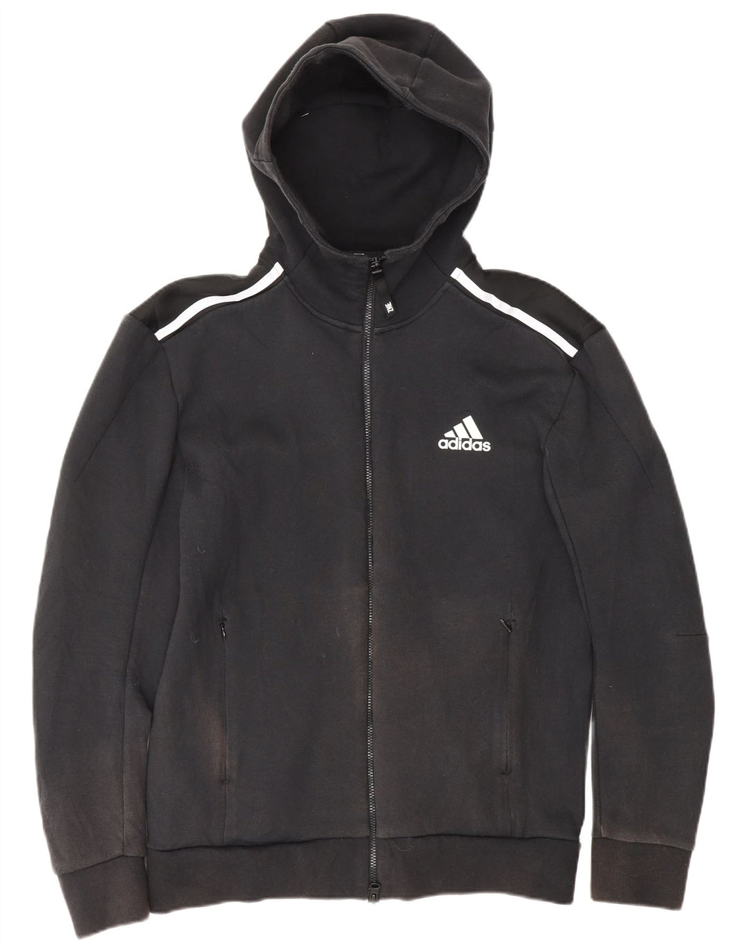 Maglione con cappuccio e zip da uomo Adidas piccolo in cotone a righe nere