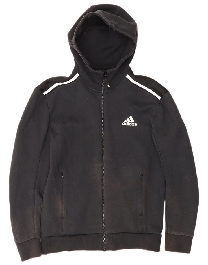 Maglione con cappuccio e zip da uomo Adidas piccolo in cotone a righe nere