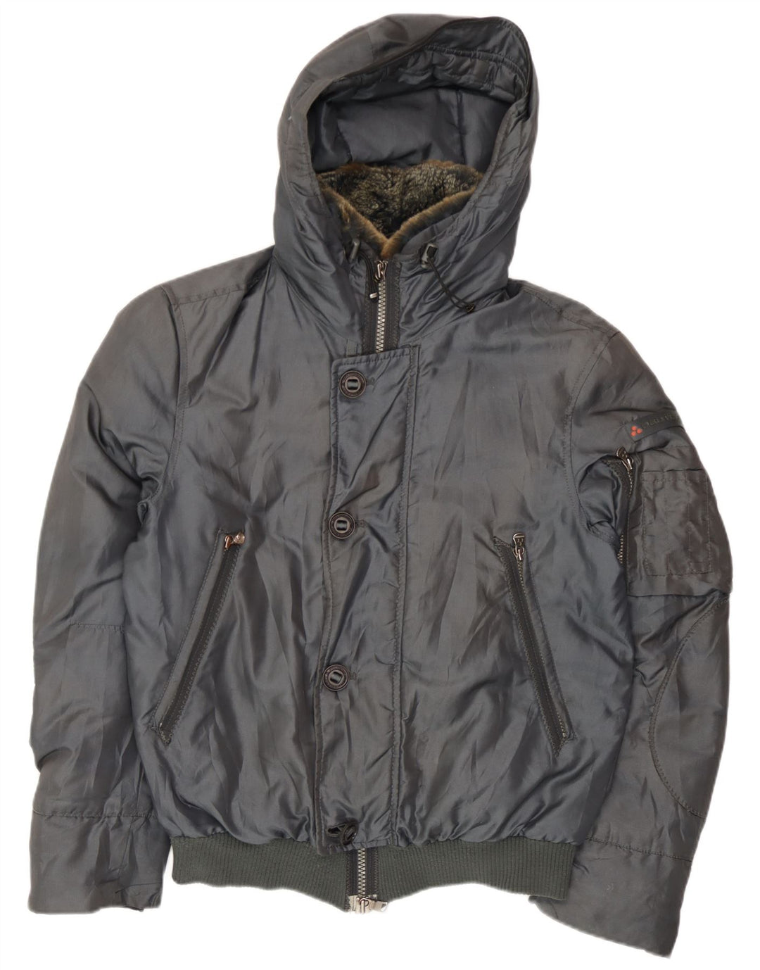 PEUTEREY Giacca imbottita bomber con cappuccio da uomo UK 38 Poliammide grigio medio