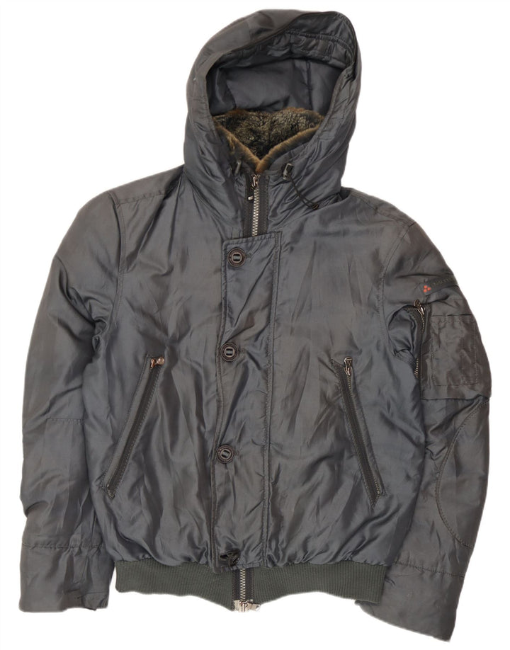 PEUTEREY Giacca imbottita bomber con cappuccio da uomo UK 38 Poliammide grigio medio