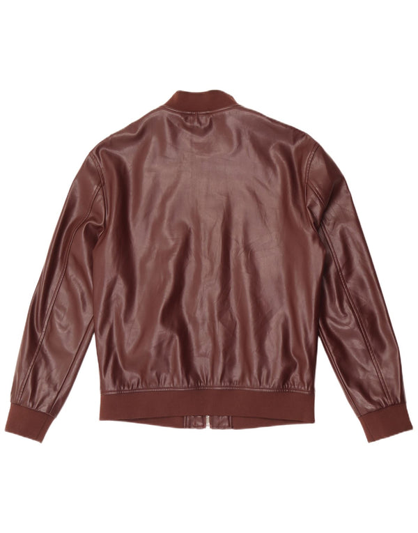 Giubbotto bomber da uomo in ecopelle Zara UK 38 poliestere marrone medio