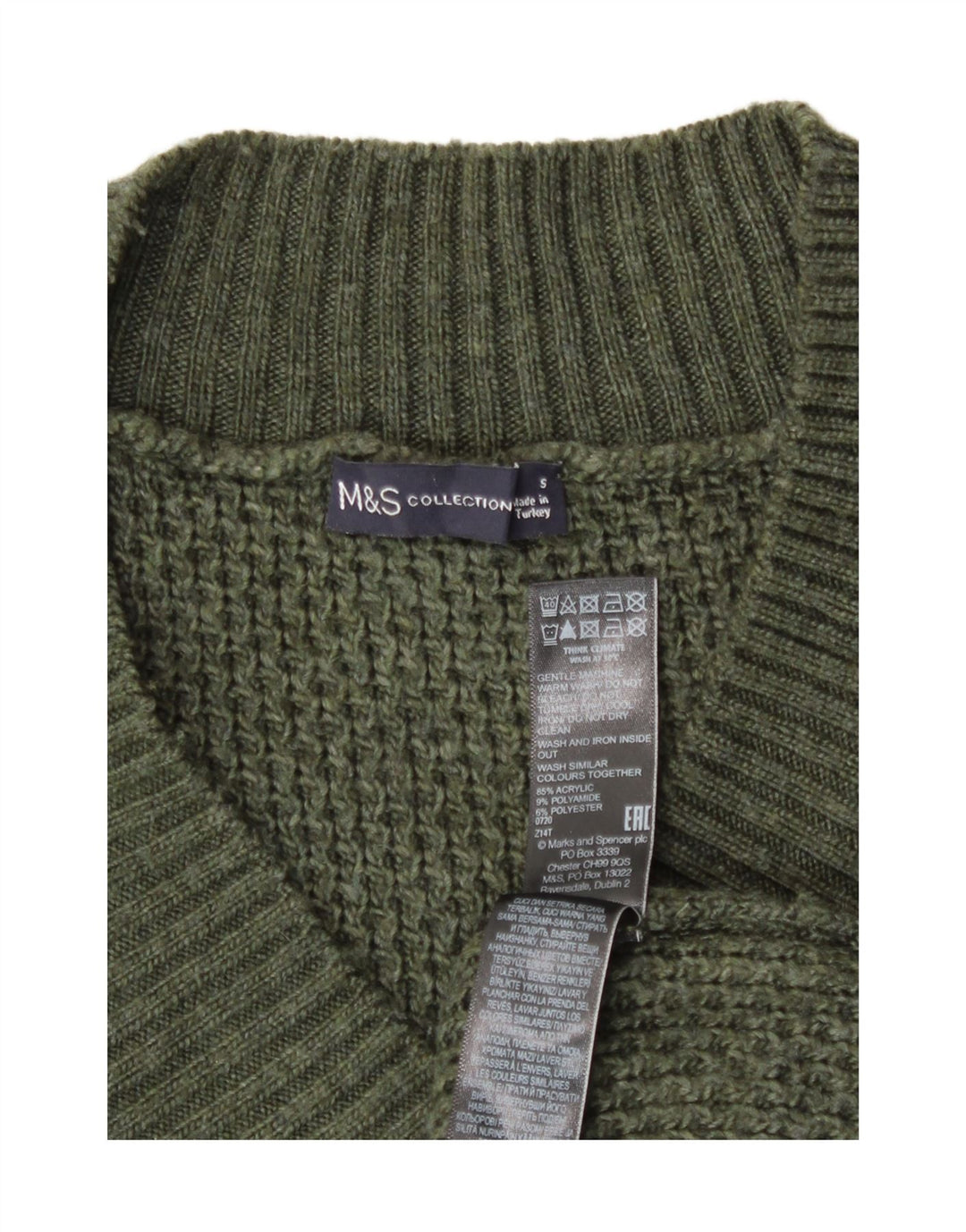 Maglione da uomo con scollo a V Marks & Spencer piccolo acrilico verde