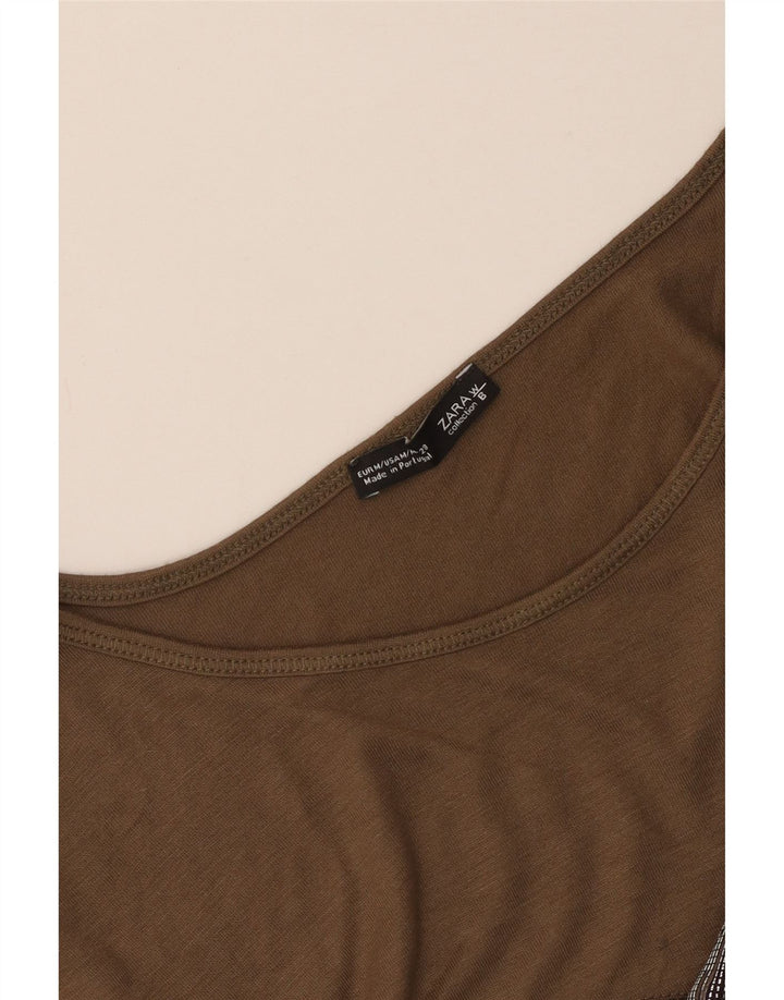 Top grafico da donna Zara manica lunga UK 14 Marrone medio