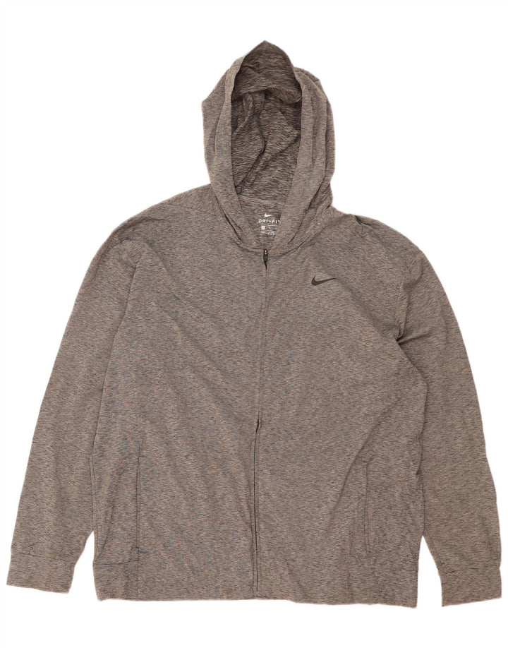 NIKE Felpa con cappuccio e zip Dri Fit da uomo XL Poliestere chiazzato grigio