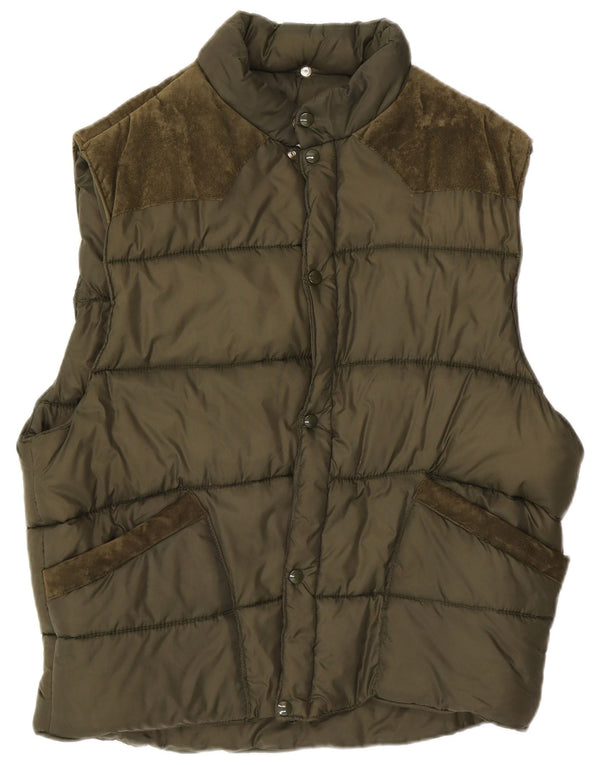 CASUCCI Mens Graphic Hooded Padded Gilet UK 42 XL Green Nylon