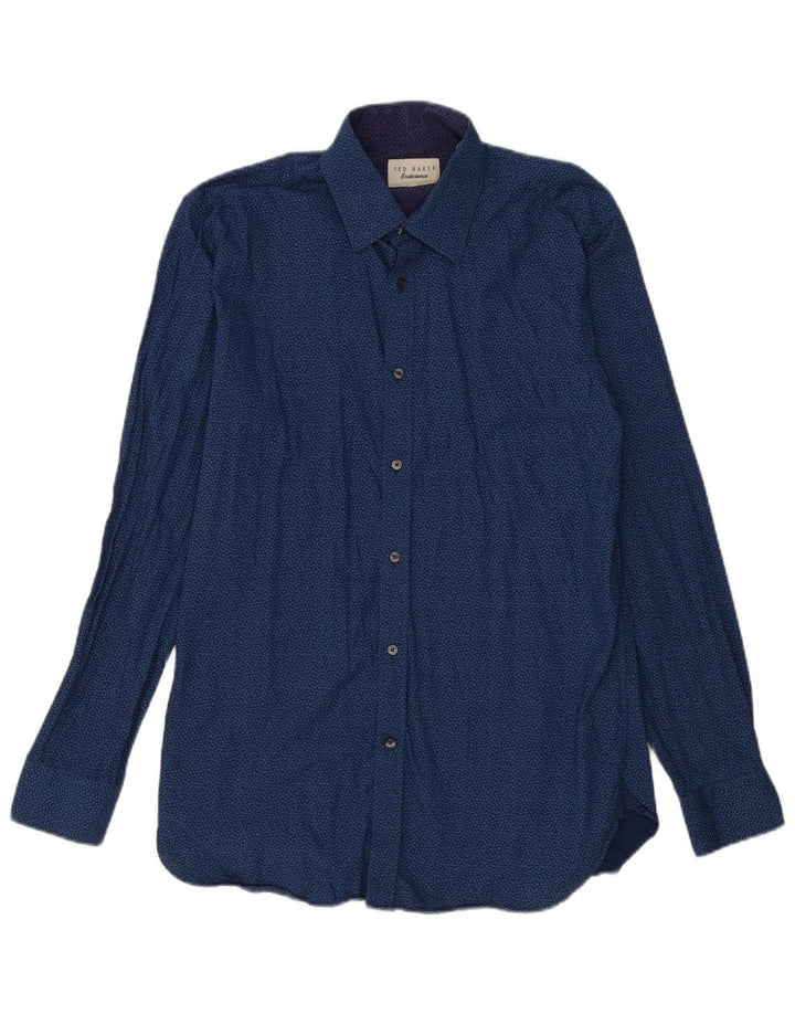Ted Baker Camicia da uomo con motivo astratto taglia 15 1/2 medio blu navy