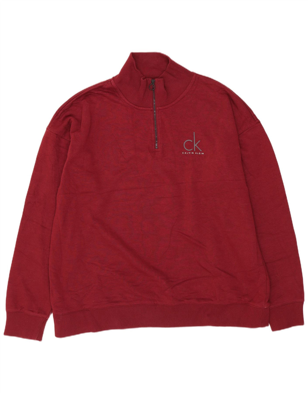 Calvin Klein - Felpa con collo con zip da uomo, maglione grande, cotone marrone