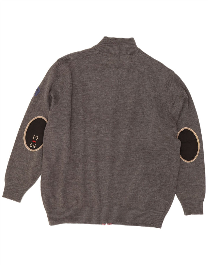 Maglione cardigan da uomo vintage 5XL lana merino grigia