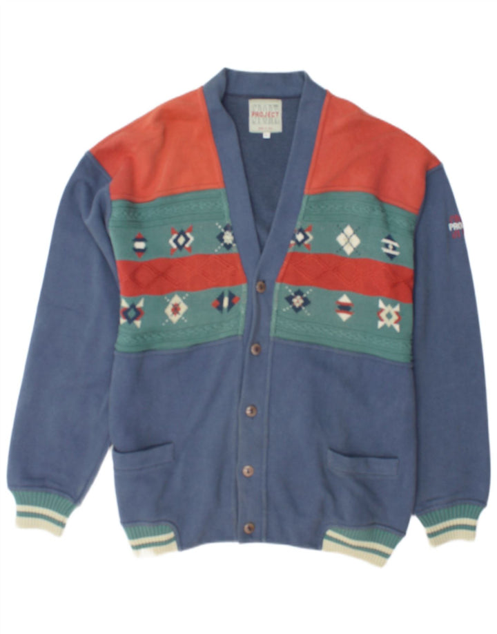 Sport Project Maglione cardigan da uomo grande cotone geometrico blu
