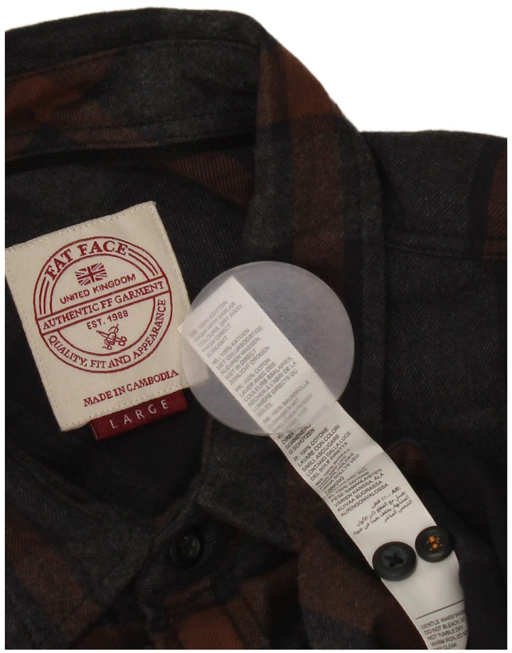Camicia in flanella da uomo Fat Face, cotone scozzese grande grigio
