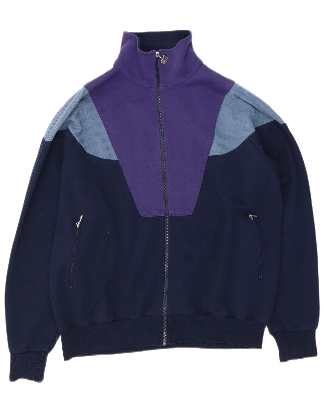 Giacca da ginnastica vintage da uomo grande color block blu navy
