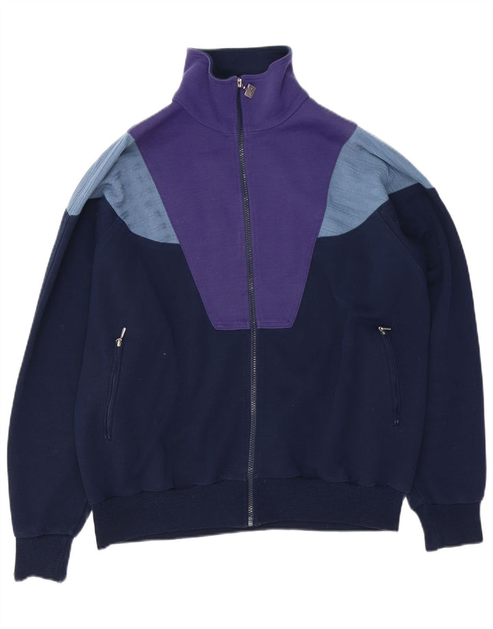Giacca da ginnastica vintage da uomo grande color block blu navy