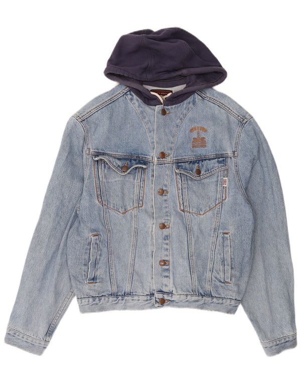 Giacca di jeans con cappuccio da uomo DURANGO UK 40 Large Blu Colourblock Cotton