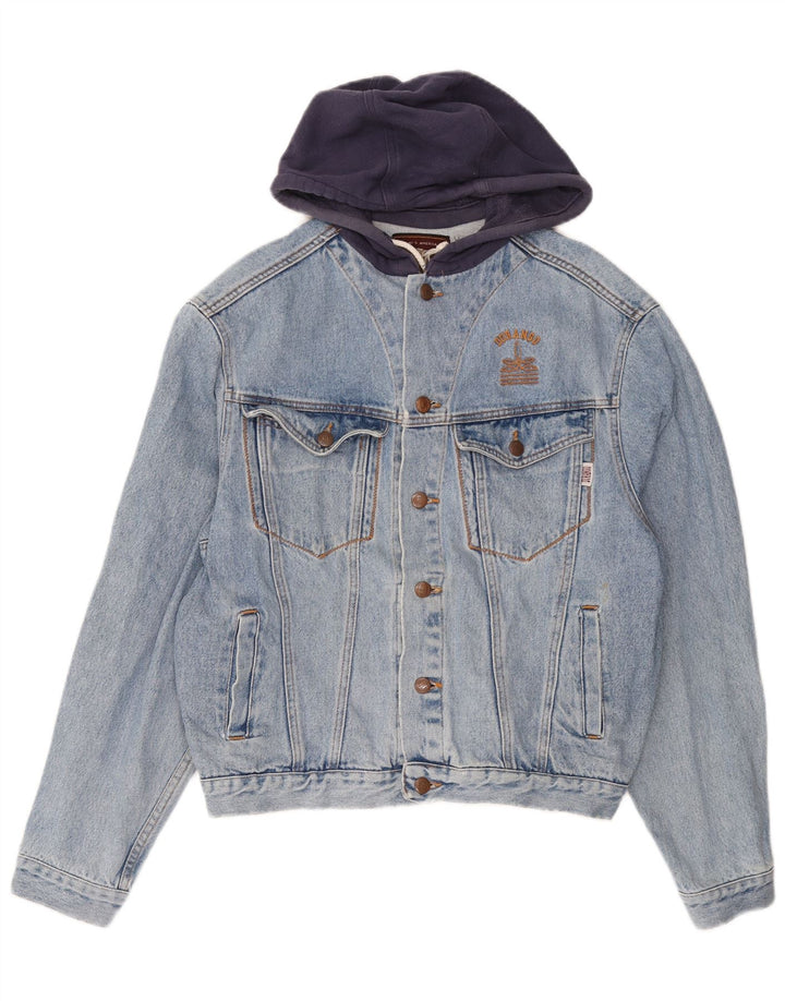 Giacca di jeans con cappuccio da uomo DURANGO UK 40 Large Blu Colourblock Cotton