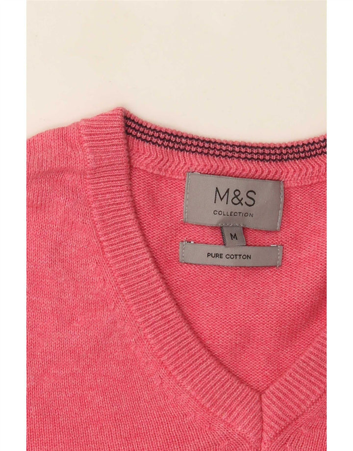 Maglione da uomo con scollo a V Marks & Spencer in cotone rosa medio