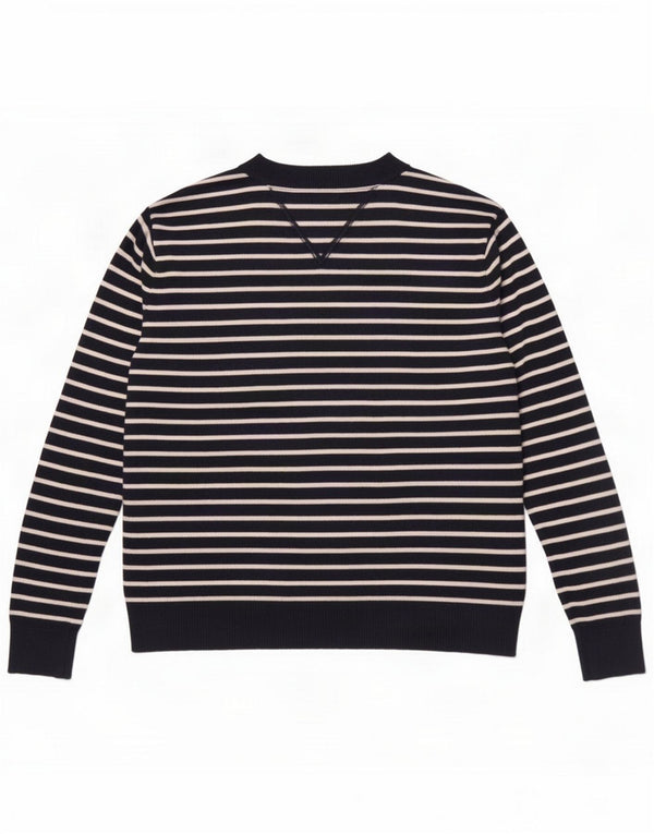 Tommy Hilfiger Womens V-Neck Jumper Sweater UK 14 Medium Navy Blue Striped
