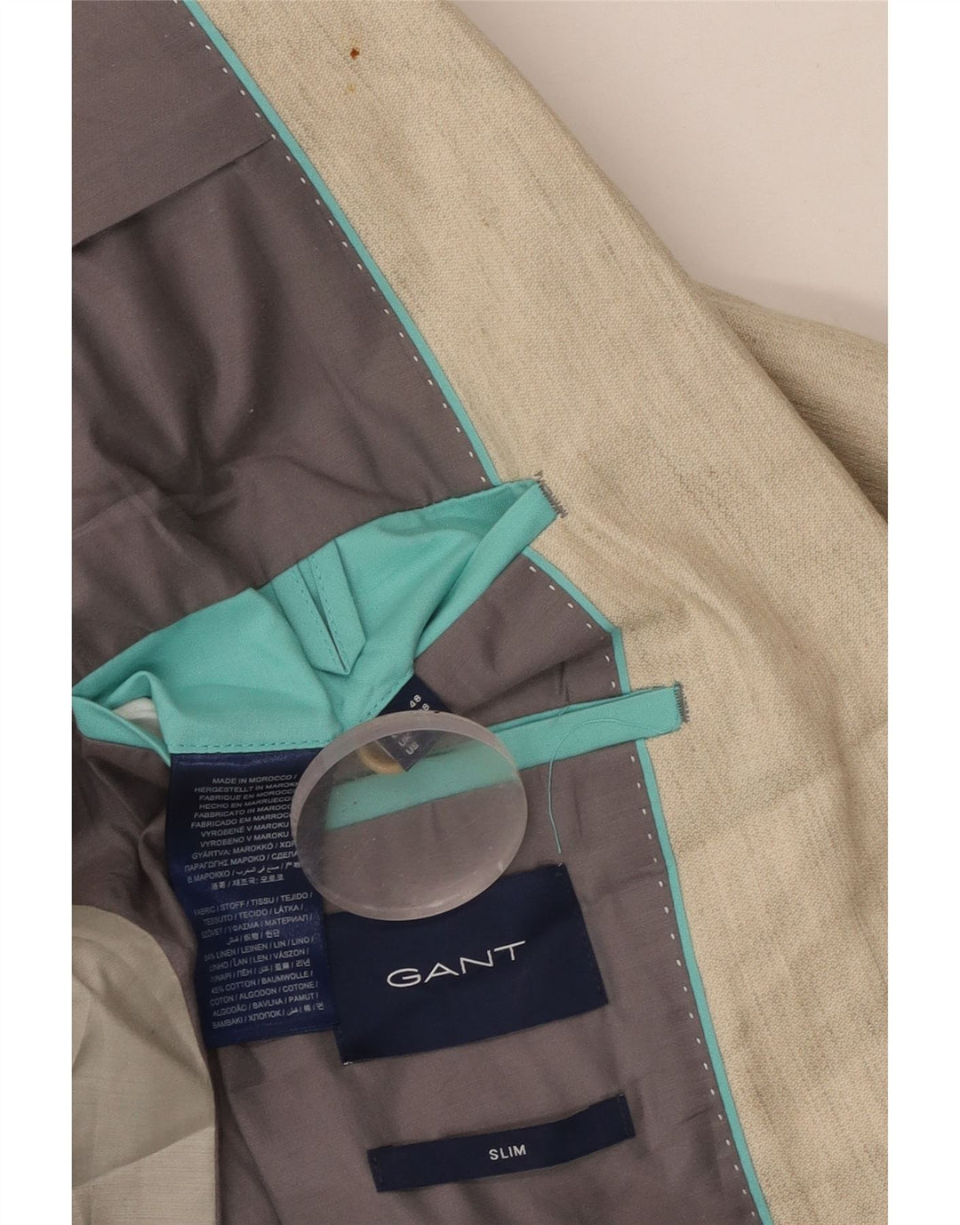 GANT Giacca blazer slim da uomo a 2 bottoni UK 38 Lino beige medio