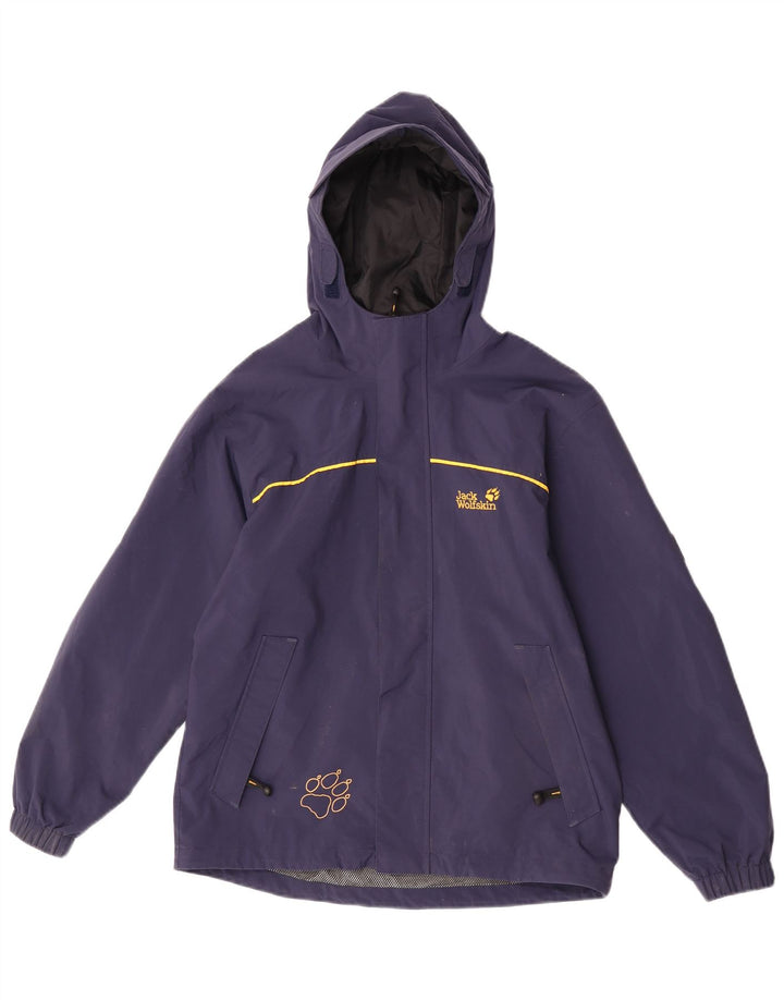 Giacca antipioggia con cappuccio grafica Jack Wolfskin per ragazzi 12-13 anni blu navy
