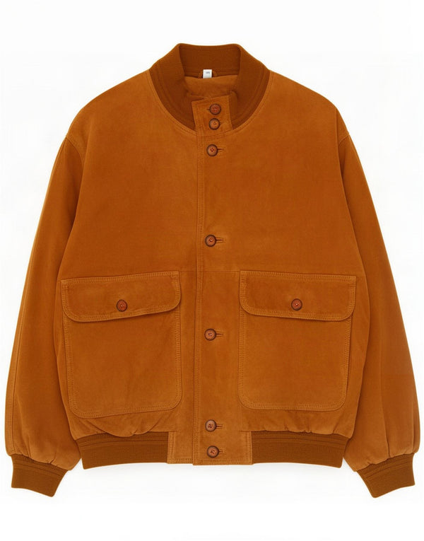 Vintage Mens Suede Bomber Jacket IT 46 Small Brown Leather