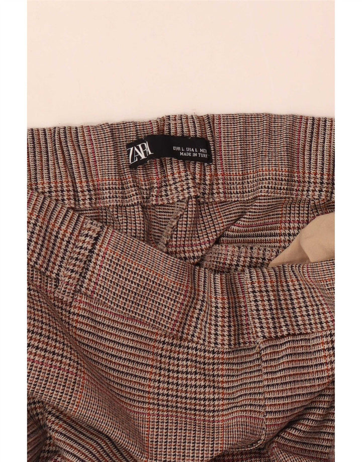 Pantaloni corti dritti da donna Zara grandi W30 L24 pied de poule marroni