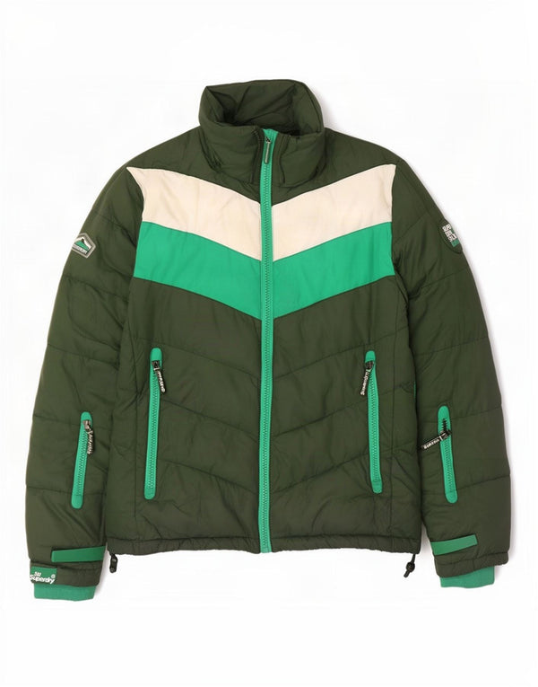 Superdry Mens Padded Jacket UK 40 Large Green Colourblock Polyester
