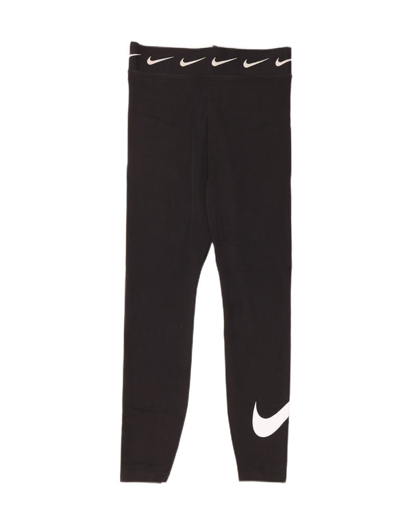 NIKE Womens Graphic Leggings UK 12 Medium Black Cotton
