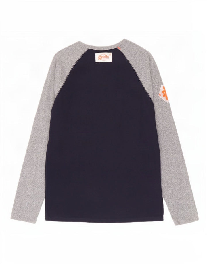 Top da uomo Superdry a maniche lunghe in cotone color block blu navy grande