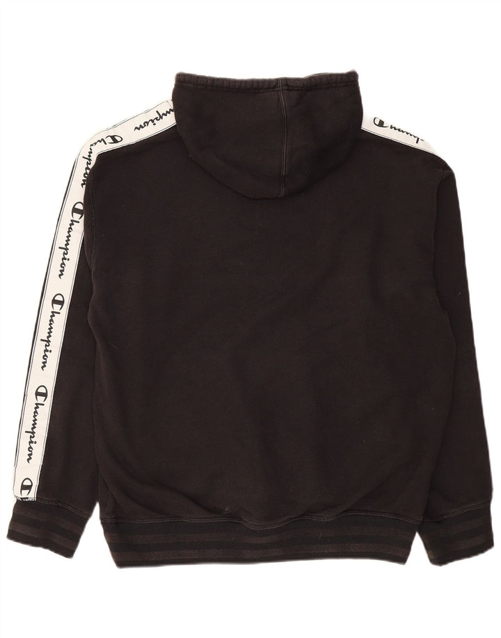 CHAMPION Mens Graphic Hoodie Jumper Medium Black Colourblock Cotton