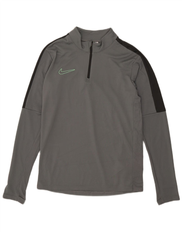 Top della tuta da ginnastica Nike Dri Fit con collo e zip da uomo, piccolo, color grigio