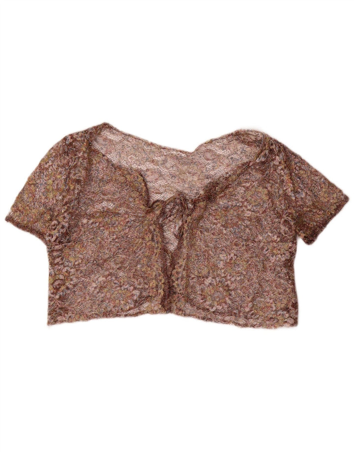 Top Bolero corto da donna vintage UK 12 medio floreale multicolore