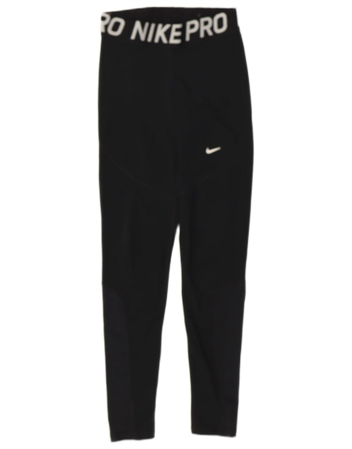 NIKE Womens Dri Fit Graphic Leggings UK 12 Medium Black Polyester