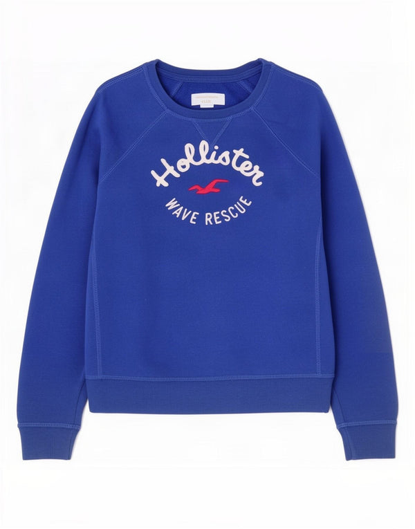 Felpa grafica da donna Hollister Jumper UK 10 Small Blue Cotton