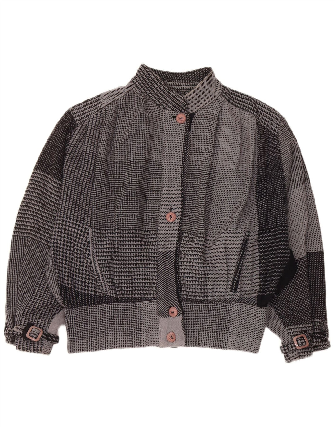 Giubbotto bomber oversize da donna vintage UK 18 XL grigio pied de poule