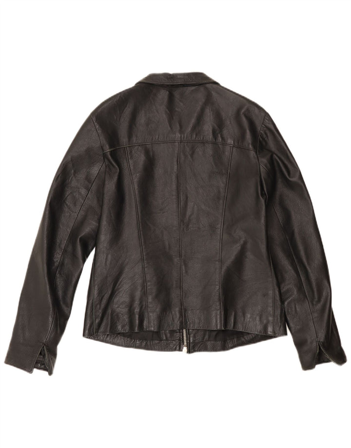 Giacca in pelle da donna vintage UK 14 in pelle nera media