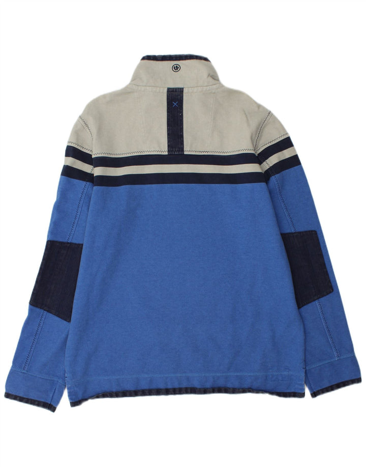 FAT FACE Felpa da uomo con collo con zip, maglione grande, cotone color block blu