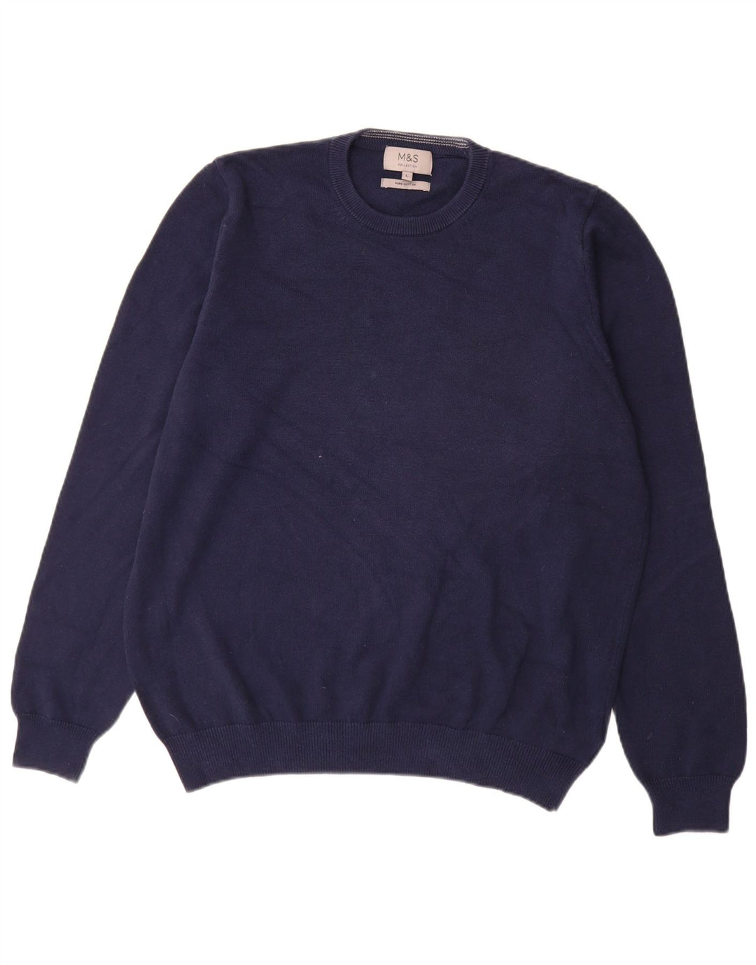 Maglione maglione girocollo da uomo Marks & Spencer grande cotone blu navy