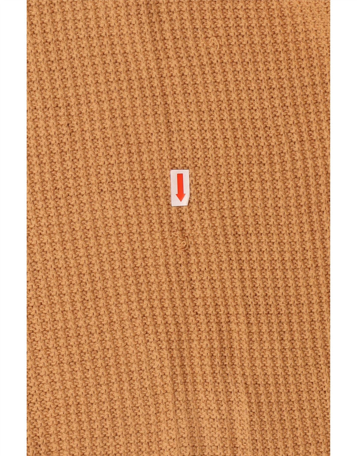 Maglione maglione con scollo a V da donna VINTAGE UK 10 Piccolo marrone geometrico